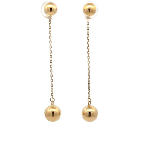 18K Gold Earrings Balls Dangling - Picture 1 of 9